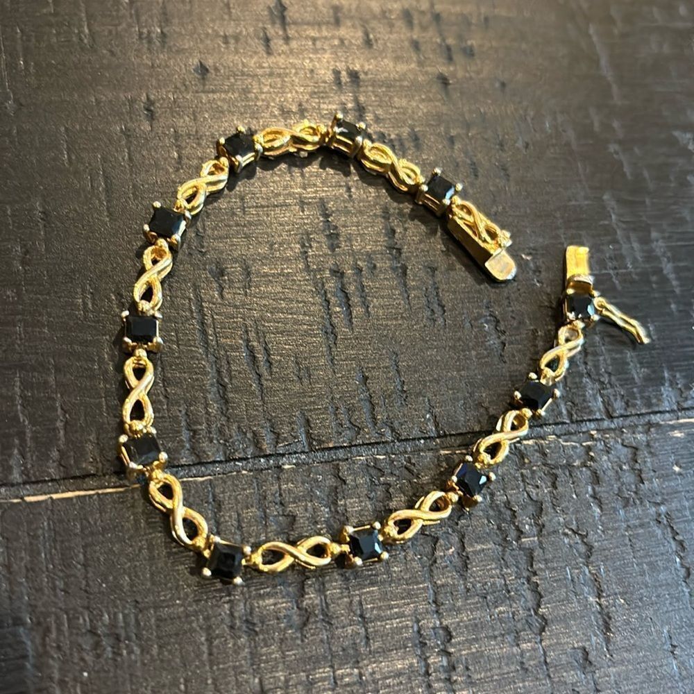 Vintage Vermeil Gold Tone Black Stone Tennis Bracelet Classy​